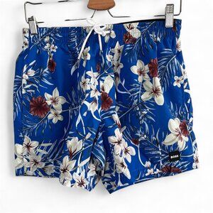 Boss Beach Mens Piranha Blue Floral Swim Trunks Small